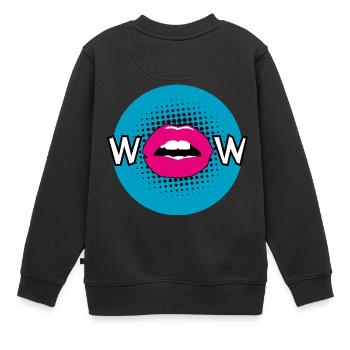 Pop Art / Graphic Novel: WOW - bouche, lèvres, moue - Sweat Premium enfant bio - noir - Dos - AI Model Kid Female (0cm)