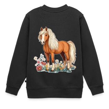 Pferd auf Wiese - Kinder Premium Organic Sweatshirt - Schwarz - Hinten - AI Model Kid Female (0cm)