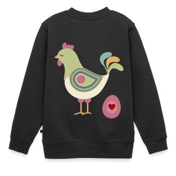 Henne mit Ei - Kinder Premium Organic Sweatshirt - Schwarz - Hinten - AI Model Kid Female (0cm)