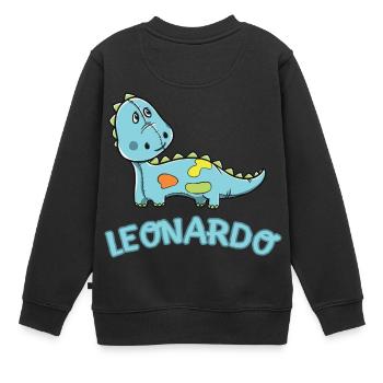Dinosaurier lustig Kind Leonardo Geschenk Geburtst - Kinder Premium Organic Sweatshirt - Schwarz - Hinten - AI Model Kid Female (0cm)