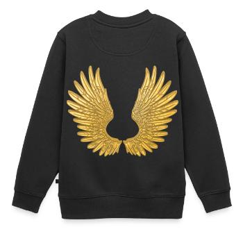 Ailes en or. Ailes d’ange d’or Ailes - Sweat Premium enfant bio - noir - Dos - AI Model Kid Female (0cm)