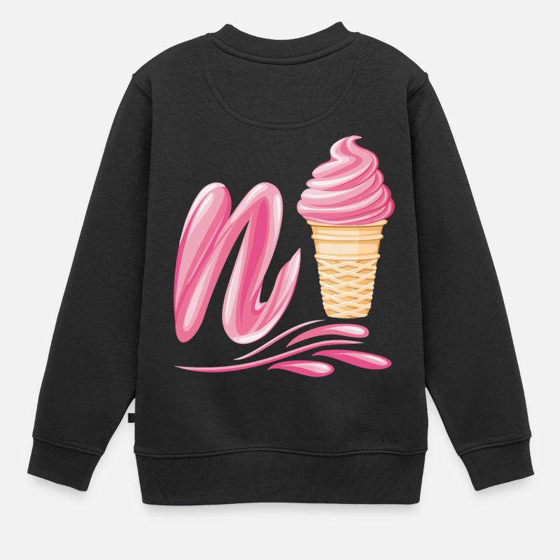N'ice Erdbeer-Softeis-Emoji mit Buchstaben N - Kinder Premium Organic Sweatshirt - Schwarz