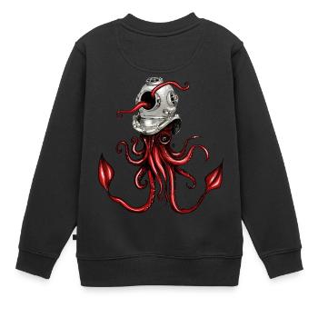 Calamar avec casque de plongée - Sweat Premium enfant bio - noir - Dos - AI Model Kid Female (0cm)