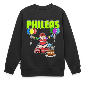 cadeau sapeurs-pompiers Phileas - Sweat Premium enfant bio - noir - Dos - AI Model Kid Female (0cm)