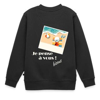 Je pense à vous sur la plage - Sweat Premium enfant bio - noir - Dos - AI Model Kid Female (0cm)