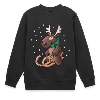 Elch - Kuschelelch mit Schlitten - Kinder Premium Organic Sweatshirt - Schwarz - Hinten - AI Model Kid Female (0cm)