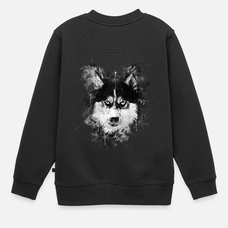 gxp chien husky visage éclaboussures de couleur de l'eau - Sweat Premium enfant bio - noir