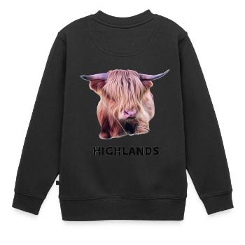 Highland Rind - Kinder Premium Organic Sweatshirt - Schwarz - Hinten - AI Model Kid Female (0cm)