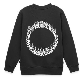 Trucker Feuer Ring detailliert weiss weiß änderbar - Kinder Premium Organic Sweatshirt - Schwarz - Hinten - AI Model Kid Female (0cm)