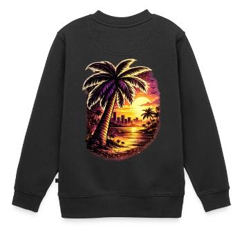 Palmen am Neon Sonnenuntergang Zoopy - Kinder Premium Organic Sweatshirt - Schwarz - Hinten - AI Model Kid Female (0cm)