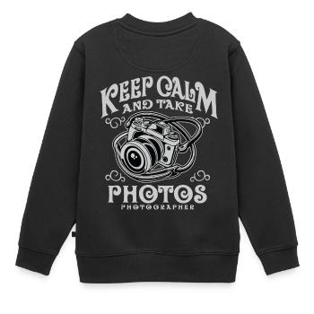 Gardez le calme et prendre des photos - Caméra shirt design - Sweat Premium enfant bio - noir - Dos - AI Model Kid Female (0cm)