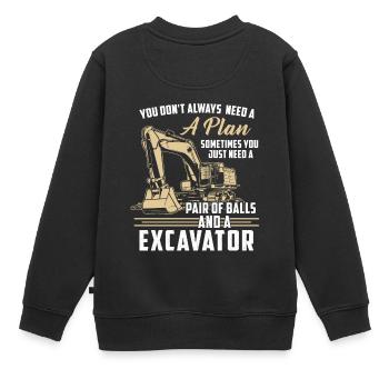 Bauarbeiter · Baustelle · Bagger · Keinen Plan - Kinder Premium Organic Sweatshirt - Schwarz - Hinten - AI Model Kid Female (0cm)