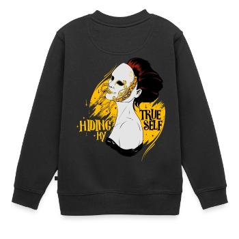 Cacher le vrai moi - Masqué - Sweat Premium enfant bio - noir - Dos - AI Model Kid Female (0cm)