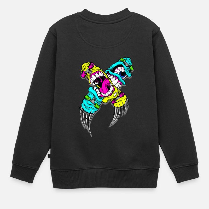 Skateboard Monsters - Sweat Premium enfant bio - noir