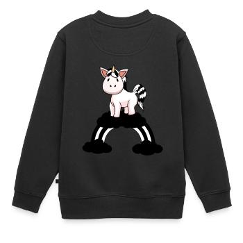Kind Schwarz Weiß Einhorn Fantasy Fabeltiere Fabel - Kinder Premium Organic Sweatshirt - Schwarz - Hinten - AI Model Kid Female (0cm)