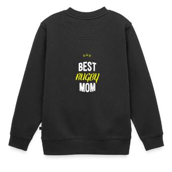 Distressed - BEST RUGBY MOM - Kinder Premium Organic Sweatshirt - Schwarz - Hinten - AI Model Kid Female (0cm)