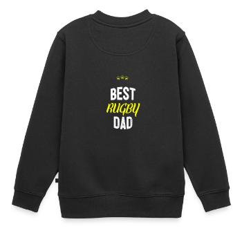 Distressed - BEST RUGBY DAD - Kinder Premium Organic Sweatshirt - Schwarz - Hinten - AI Model Kid Female (0cm)