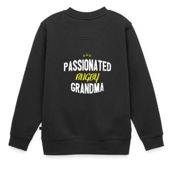 Distressed - PASSIONATED RUGBY GRANDMA - Kinder Premium Organic Sweatshirt - Schwarz - Hinten - AI Model Kid Female (0cm)