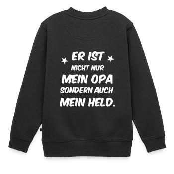 Baby und Kleinkind Motiv "Held" - NorisBabyTee - Kinder Premium Organic Sweatshirt - Schwarz - Hinten - AI Model Kid Female (0cm)