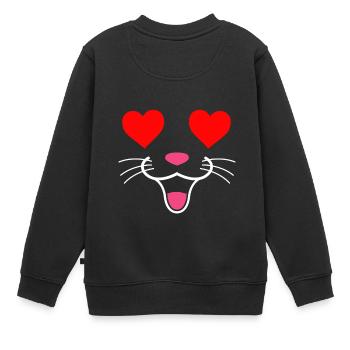 Coeur de chat Yeux cadeau - Sweat Premium enfant bio - noir - Dos - AI Model Kid Female (0cm)