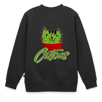 Catcus Funny Cactus Cat Pun Shirt - Kinder Premium Organic Sweatshirt - Schwarz - Hinten - AI Model Kid Female (0cm)