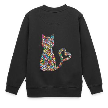 Kreis Muster Katze mit Herz Schwanz Schweif - Kinder Premium Organic Sweatshirt - Schwarz - Hinten - AI Model Kid Female (0cm)