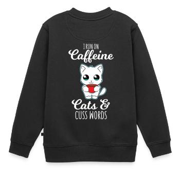 Katzen - Kaffee - Fluchen - Geschenk - Kinder Premium Organic Sweatshirt - Schwarz - Hinten - AI Model Kid Female (0cm)