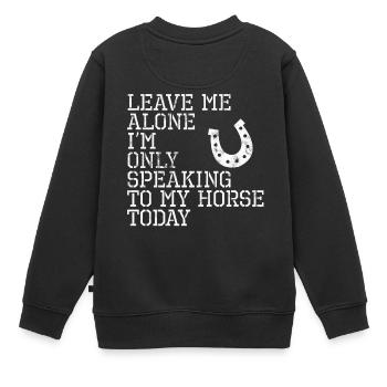 Pferd - Hufeisen - Pferdesprüche - Geschenke - Kinder Premium Organic Sweatshirt - Schwarz - Hinten - AI Model Kid Female (0cm)