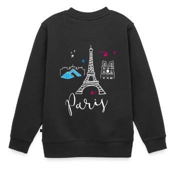 paris scribble fashion girl love pink tourist tren - Kinder Premium Organic Sweatshirt - Schwarz - Hinten - AI Model Kid Female (0cm)