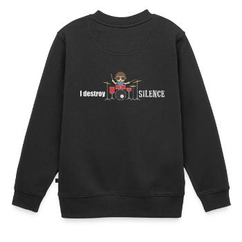 Je détruis Drums Silence DrummerGiftShop batteur - Sweat Premium enfant bio - noir - Dos - AI Model Kid Female (0cm)