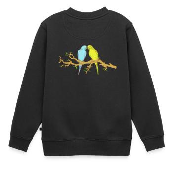 2 Wellensittiche sitzen auf einem Ast - Kinder Premium Organic Sweatshirt - Schwarz - Hinten - AI Model Kid Female (0cm)