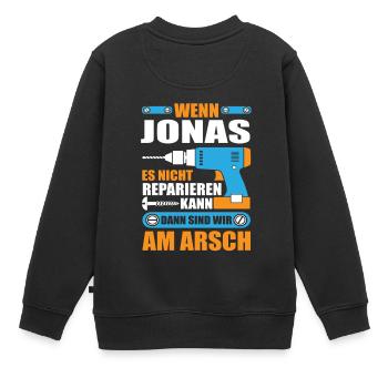 JONAS Name Geschenk Reparatur reparieren - Kinder Premium Organic Sweatshirt - Schwarz - Hinten - AI Model Kid Female (0cm)