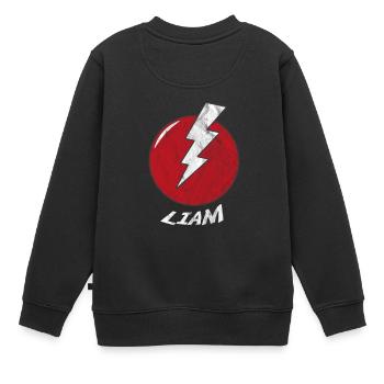 Blitz Namenshirt Superhero Superheld Liam - Kinder Premium Organic Sweatshirt - Schwarz - Hinten - AI Model Kid Female (0cm)