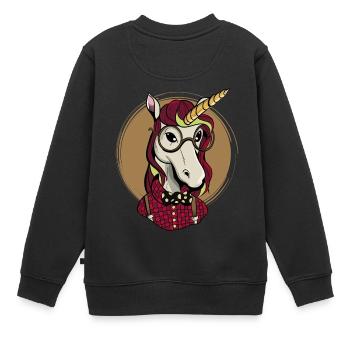 Lustig Hipster Pferd - Kinder Premium Organic Sweatshirt - Schwarz - Hinten - AI Model Kid Female (0cm)