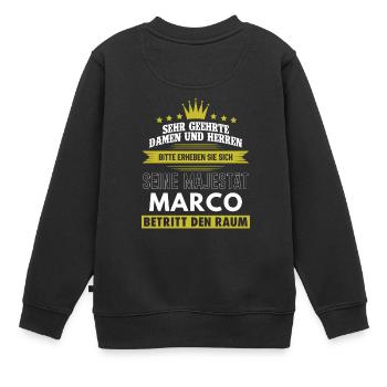 Seine Majestät, Marco, Name, Geschenk, Vorname - Kinder Premium Organic Sweatshirt - Schwarz - Hinten - AI Model Kid Female (0cm)