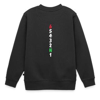 1N23456 Motorrad Gangschaltung Rennsport Geschenk - Kinder Premium Organic Sweatshirt - Schwarz - Hinten - AI Model Kid Female (0cm)