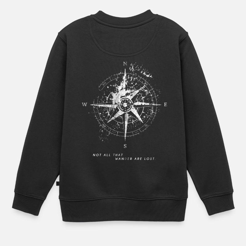 Not All That Wander Are Lost Compass Map - Kids Premium Organic Sweatshirt - black