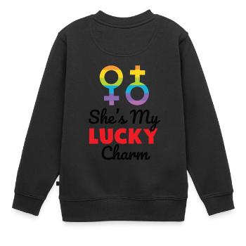 Sie ist mein Glücksbringer LGBTQ Regenbogen-Stolz-T-Shirt - Kinder Premium Organic Sweatshirt - Schwarz - Hinten - AI Model Kid Female (0cm)