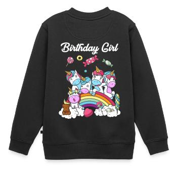 Cadeau d'anniversaire licorne fête fille enfant - Sweat Premium enfant bio - noir - Dos - AI Model Kid Female (0cm)