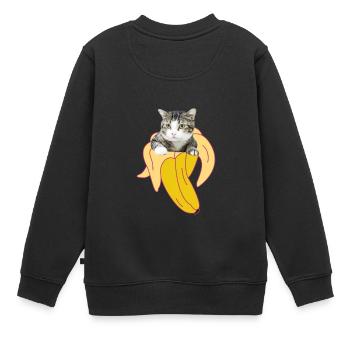 Cat banana kitten meow kitty cat cat lady - Kids Premium Organic Sweatshirt - black - Back - AI Model Kid Female (0cm)