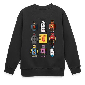 Retro Roboter 4. Geburtstag - Kinder Premium Organic Sweatshirt - Schwarz - Hinten - AI Model Kid Female (0cm)