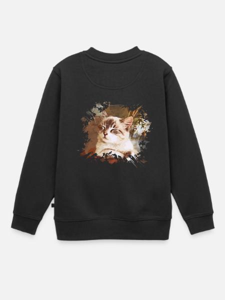 chat - Sweat Premium enfant bio - noir