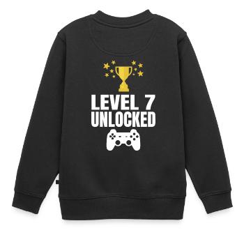 Level 7 Unlocked 7. Geburtstag Zocker Tshirt - Kinder Premium Organic Sweatshirt - Schwarz - Hinten - AI Model Kid Female (0cm)