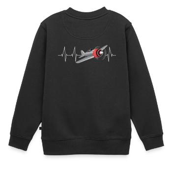 Flugzeug Herzschlag Pilot Fliegen EKG Geschenk - Kinder Premium Organic Sweatshirt - Schwarz - Hinten - AI Model Kid Female (0cm)