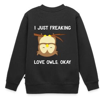 Chouette - Hibou - Chouette - Chouette T-shirt - J'aime des hiboux - Sweat Premium enfant bio - noir - Dos - AI Model Kid Female (0cm)