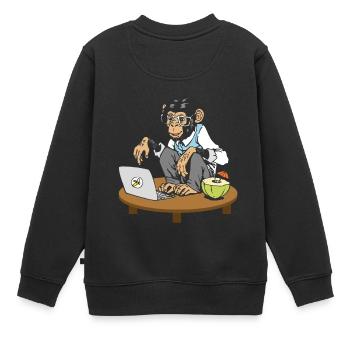 Affe vor Laptop - Kinder Premium Organic Sweatshirt - Schwarz - Hinten - AI Model Kid Female (0cm)