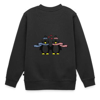 Pingouin Amour Relation partenariat cadeau - Sweat Premium enfant bio - noir - Dos - AI Model Kid Female (0cm)