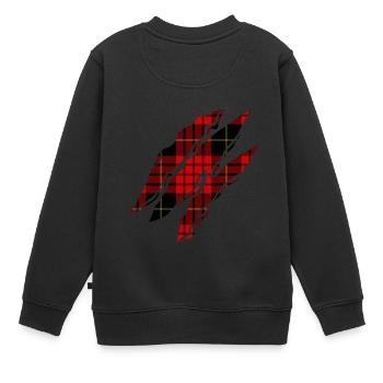 Schottenmuster unter dem gerissen T-Shirt - Kinder Premium Organic Sweatshirt - Schwarz - Hinten - AI Model Kid Female (0cm)