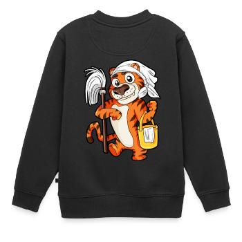 Tiger Haushalt Hausmann Hausfrau Putzen Geschenk - Kinder Premium Organic Sweatshirt - Schwarz - Hinten - AI Model Kid Female (0cm)