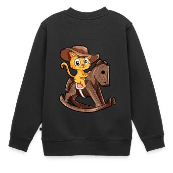Bois cheval cheval à bascule chat chat cadeau - Sweat Premium enfant bio - noir - Dos - AI Model Kid Female (0cm)